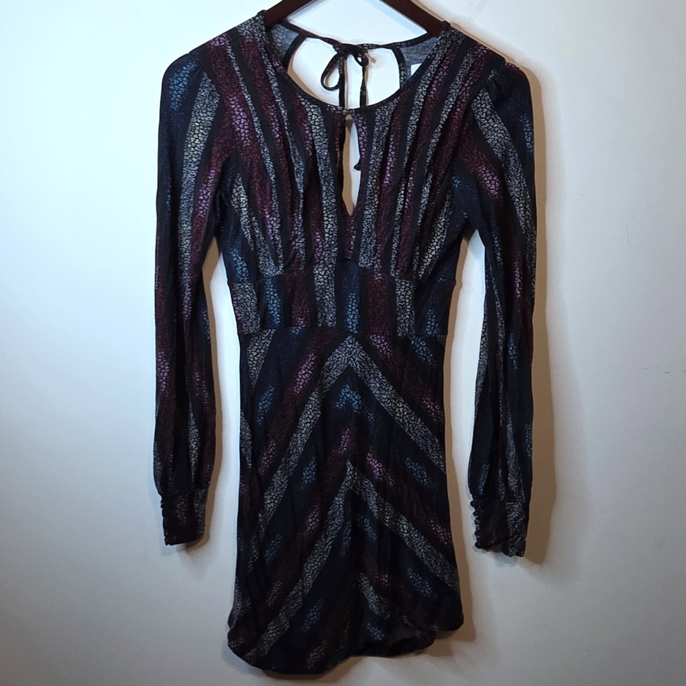 Free People Adobe Striped Knit Boho Chevron Mini Dress Open Back Tie Size 2